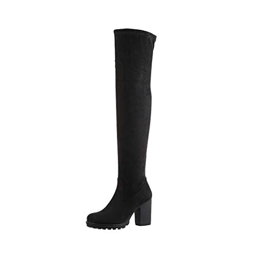 Elara Damen Stiefel Overknee High Heels Absatz Chunkyrayan E4835 Black-37 von Elara