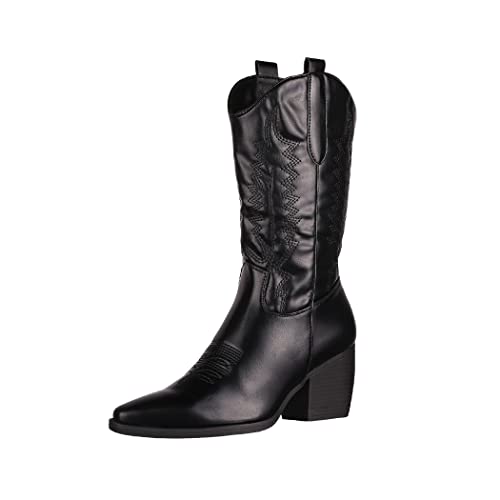 Elara Damen Stiefel Biker Boots Cowboy Chunkyrayan DE1152 Black-36 von Elara