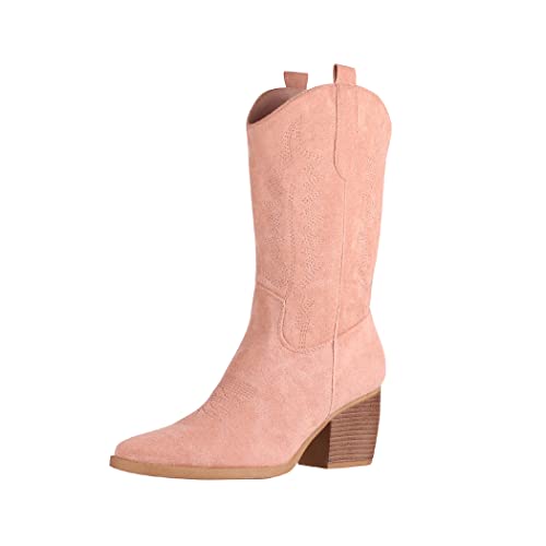 Elara Damen Stiefel Biker Boots Cowboy Chunkyrayan DE1152S Pink Suede-38 von Elara