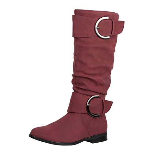 Elara Damen Stiefel Boots Schlupfstiefel Chunkyrayan JY1989 Wine-36 von Elara