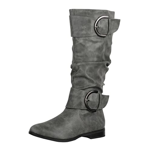 Elara Damen Stiefel Boots Schlupfstiefel Chunkyrayan JY1989 Grey-38 von Elara