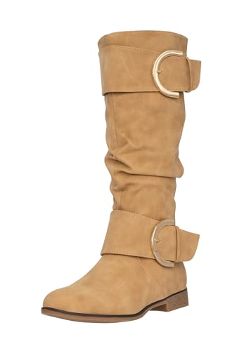 Elara Damen Stiefel Boots Schlupfstiefel Chunkyrayan JY1989 Khaki-41 von Elara