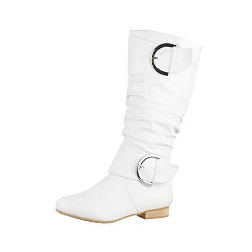 Elara Damen Stiefel Boots Schlupfstiefel Chunkyrayan JY1989-Weiss-38 von Elara
