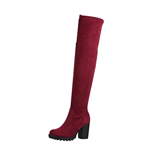 Elara Damen Stiefel Overknee High Heels Absatz Chunkyrayan E4835 Wine-36 von Elara