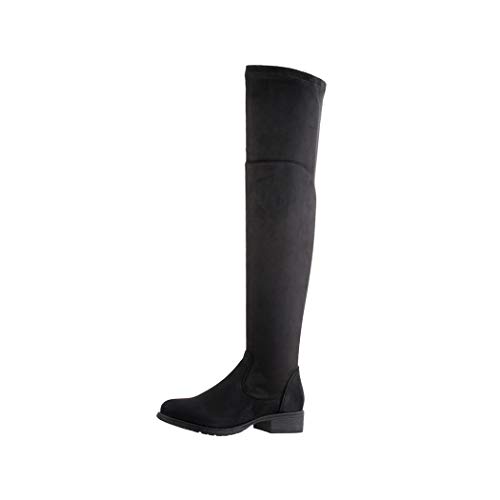 Elara Damen Stiefel Overknees Wildlederoptik Chunkyrayan 4832 Black-37 von Elara