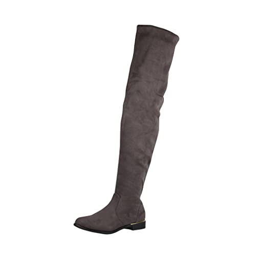 Elara Damen Stiefel Overknees Wildlederoptik Chunkyrayan EL502 Grey-42 von Elara