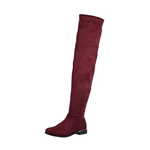 Elara Damen Stiefel Overknees Wildlederoptik Wine Chunkyrayan EL502 Wine-37 von Elara