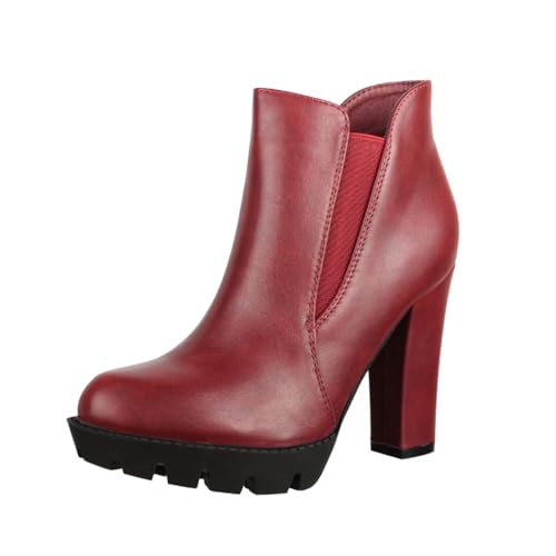 Elara Damen Stiefelette Ankle Boots Chunkyrayan EL900 Bordeaux-40 von Elara