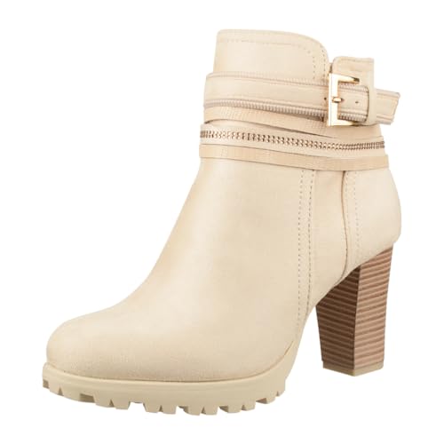 Elara Damen Stiefelette Ankle Boots Chunkyrayan 2018 C292-1-Beige-35 von Elara