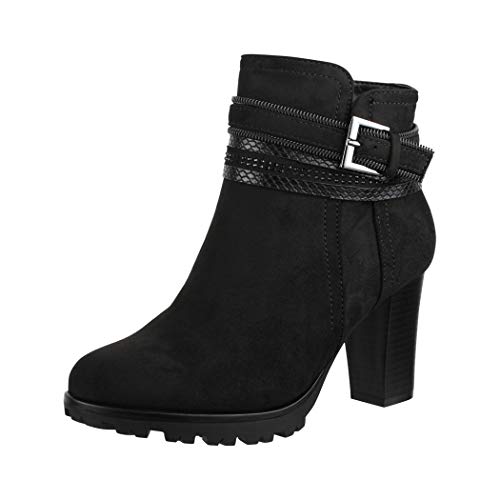 Elara Damen Stiefelette Ankle Boots Chunkyrayan 2018 C292-1-Black-37 von Elara