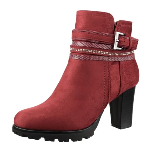 Elara Damen Stiefelette Ankle Boots Chunkyrayan 2018 C292-1-Bordeaux-40 von Elara