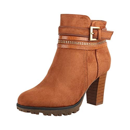 Elara Damen Stiefelette Ankle Boots Chunkyrayan 2018 C292-1-Camel-35 von Elara