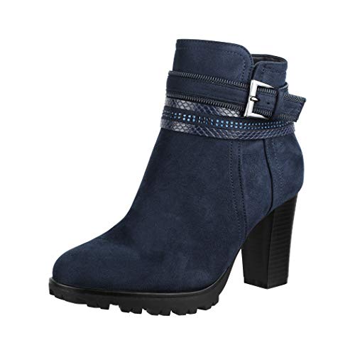 Elara Damen Stiefelette Ankle Boots Chunkyrayan 2018 C292-1-Dk.Blue-35 von Elara