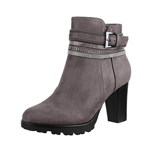 Elara Damen Stiefelette Ankle Boots Chunkyrayan 2018 C292-1-Grey-37 von Elara