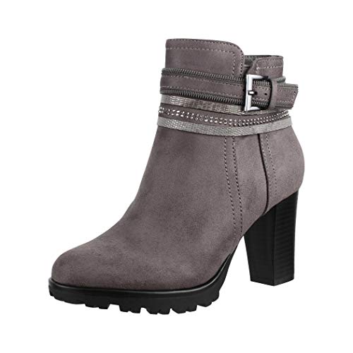 Elara Damen Stiefelette Ankle Boots Chunkyrayan 2018 C292-1-Grey-40 von Elara