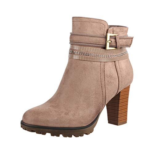 Elara Damen Stiefelette Ankle Boots Chunkyrayan 2018 C292-1-Khaki-35 von Elara