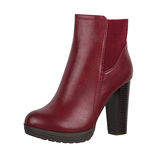 Elara Damen Stiefelette Ankle Boots Chunkyrayan EL500 Bordeaux-36 von Elara