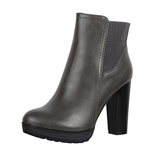 Elara Damen Stiefelette Ankle Boots Chunkyrayan EL500 Grau-37 von Elara
