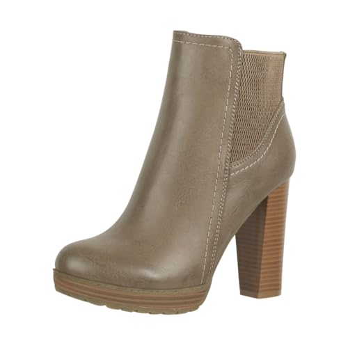 Elara Damen Stiefelette Ankle Boots Chunkyrayan EL500 Khaki Grün-36 von Elara