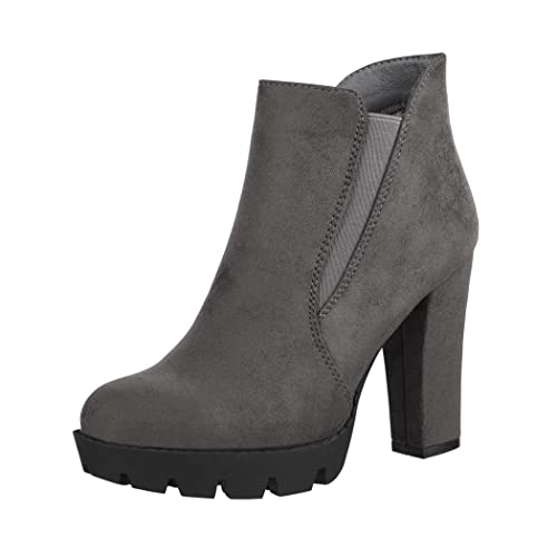 Elara Damen Stiefelette Ankle Boots Chunkyrayan EL800 Grau-41 von Elara