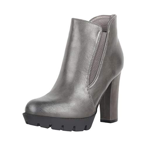 Elara Damen Stiefelette Ankle Boots Chunkyrayan EL900 Grau-40 von Elara