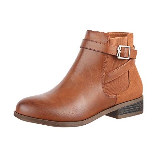Elara Damen Stiefelette Chelsea Ankle Boots Chunkyrayan C298-Camel-38 von Elara