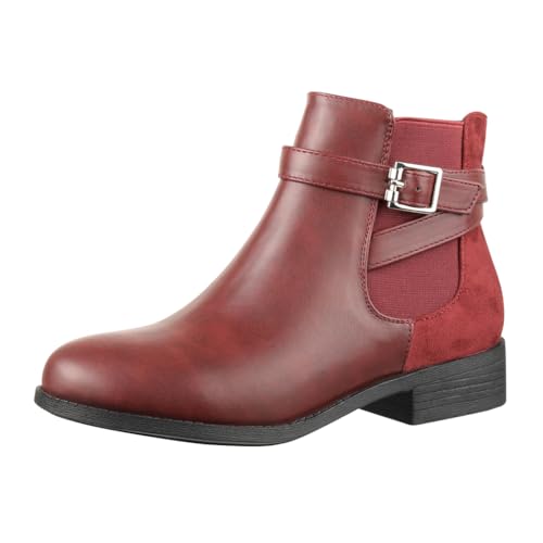 Elara Damen Stiefelette Chelsea Ankle Boots Chunkyrayan C298 Wine-39 von Elara