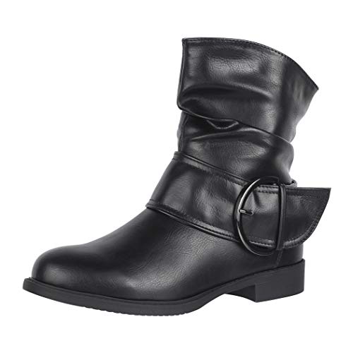 Elara Damen Stiefelette Gefüttert Schnallen Boots Chunkyrayan B9815-KB Black-42 von Elara
