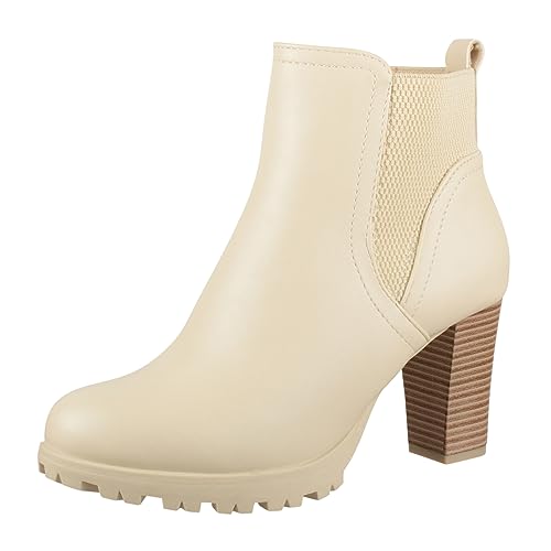 Elara Damen Stiefeletten Ankle Boots Chunkyrayan BZ66019-KB Beige-39 von Elara