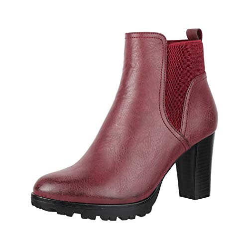 Elara Damen Stiefeletten Ankle Boots Chunkyrayan BZ66019-KB Burgundy-37 von Elara