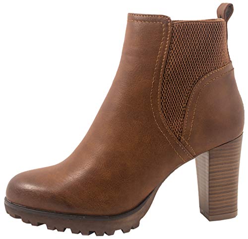 Elara Damen Stiefeletten Ankle Boots Chunkyrayan BZ66019-KB Camel-35 von Elara