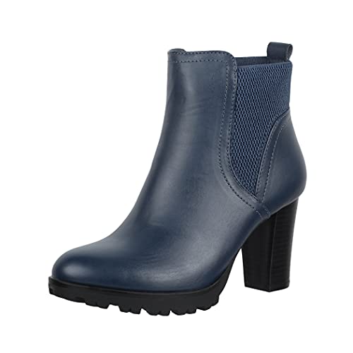 Elara Damen Stiefeletten Ankle Boots Chunkyrayan BZ66019-KB Navy-40P von Elara