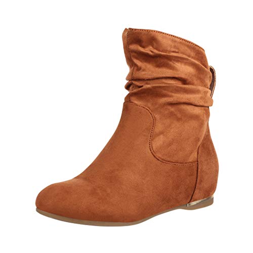 Elara Damen Stiefeletten Boots Keilabsatz Chunkyrayan C270 Camel-37 von Elara