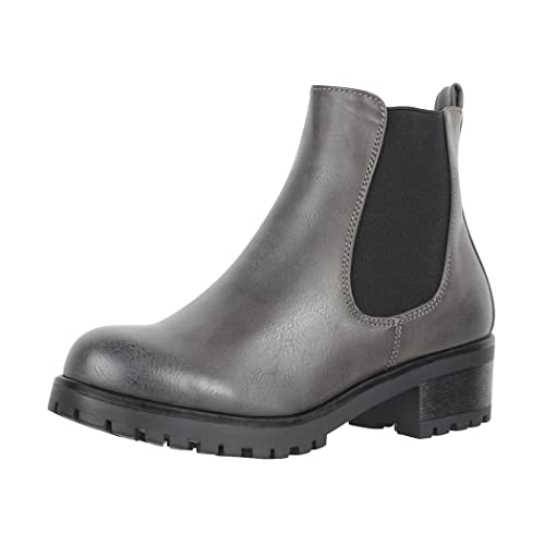 Elara Damen Stiefeletten Chelsea Boots Chunkyrayan Alt-S160 Grey-39 von Elara