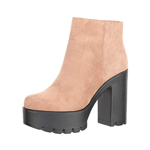 Elara Damen Stiefeletten Chelsea Boots Chunkyrayan HQ115 Camel-40 von Elara