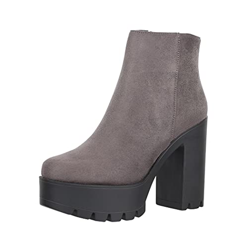 Elara Damen Stiefeletten Chelsea Boots Chunkyrayan HQ115 GreyNeu-37 von Elara