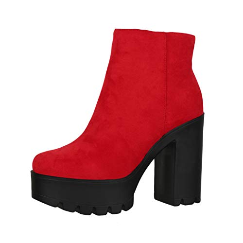 Elara Damen Stiefeletten Chelsea Boots Chunkyrayan HQ115 Red-40 von Elara