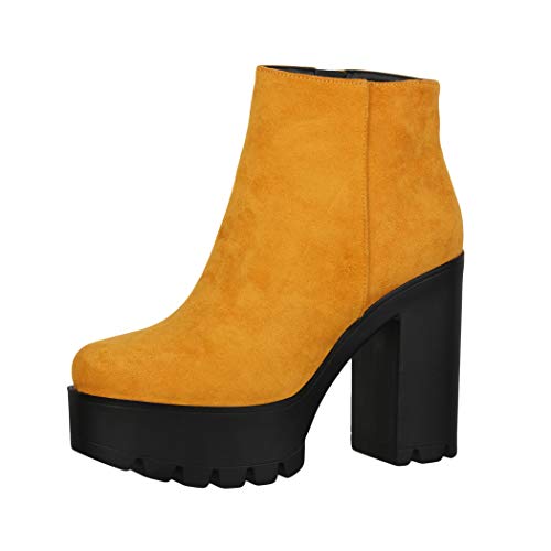 Elara Damen Stiefeletten Chelsea Boots Chunkyrayan HQ115 Yellow-38 von Elara