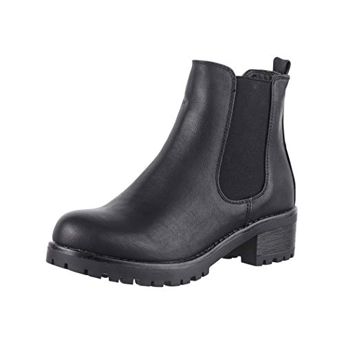 Elara Damen Stiefeletten Chelsea Boots Chunkyrayan S160 Black-42 von Elara