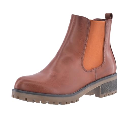 Elara Damen Stiefeletten Chelsea Boots Chunkyrayan S160 Camel-38 von Elara
