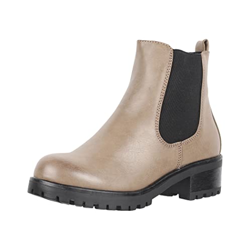 Elara Damen Stiefeletten Chelsea Boots Chunkyrayan S160 Khaki-37 von Elara