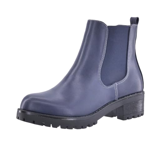 Elara Damen Stiefeletten Chelsea Boots Chunkyrayan S160 Navy-39 von Elara