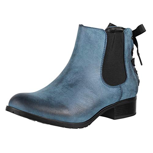 Elara Damen Stiefeletten Chelsea Boots mit Schleife Chunkyrayan F916 Blue-40 von Elara