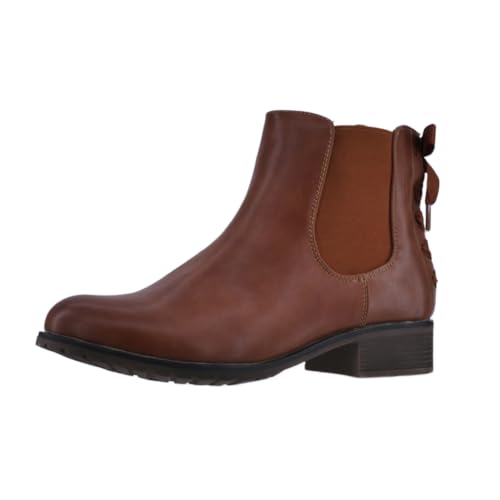 Elara Damen Stiefeletten Chelsea Boots mit Schleife Chunkyrayan F916 Camel-39 von Elara