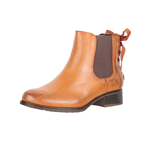 Elara Damen Stiefeletten Chelsea Boots mit Schleife Chunkyrayan F916 Camel-40 von Elara