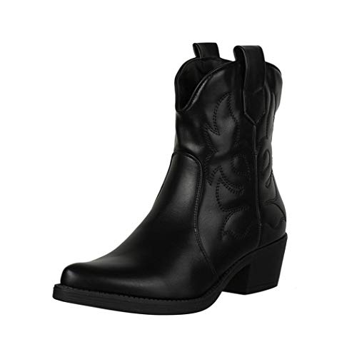 Elara Damen Stiefeletten Cowboy Boots Chunkyrayan 301-A31PU Black-39 von Elara