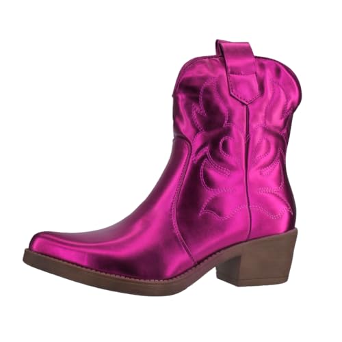 Elara Damen Stiefeletten Cowboy Boots Chunkyrayan 301-A31 Fuxia PU-39 von Elara