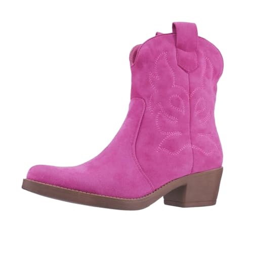 Elara Damen Stiefeletten Cowboy Boots Chunkyrayan 301-A31 Fuxia Suede-37 von Elara