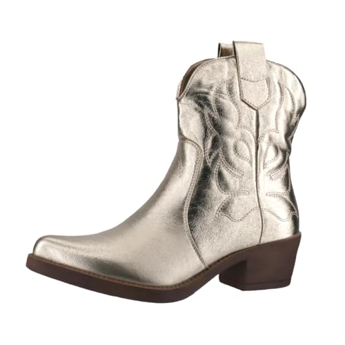 Elara Damen Stiefeletten Cowboy Boots Chunkyrayan 301-A31 Gold PU-41 von Elara