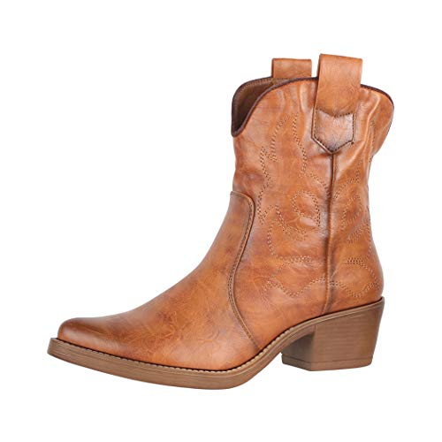 Elara Damen Stiefeletten Cowboy Boots Chunkyrayan 301-A31P Camel-37 von Elara